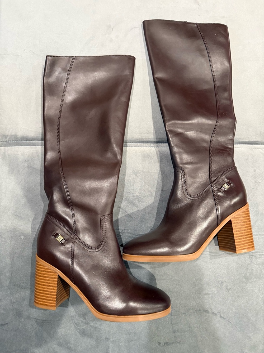 Giani Bernini Brown Leather Knee-High Block Heel Boots